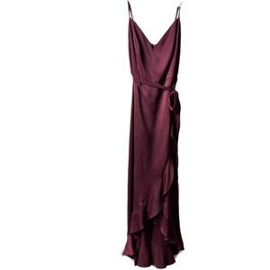 Size 16 David’s Bridal Wine Ruffled dress with high slit